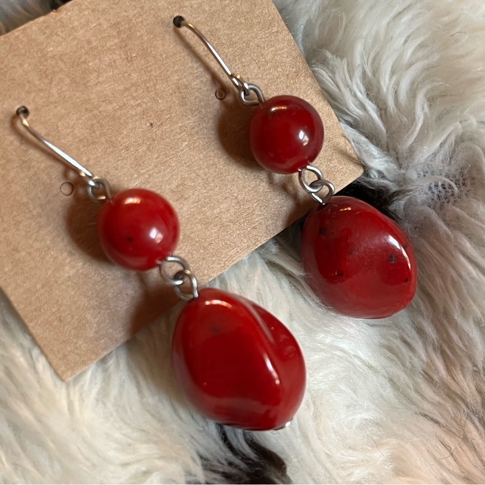 Red beaded drop earrings